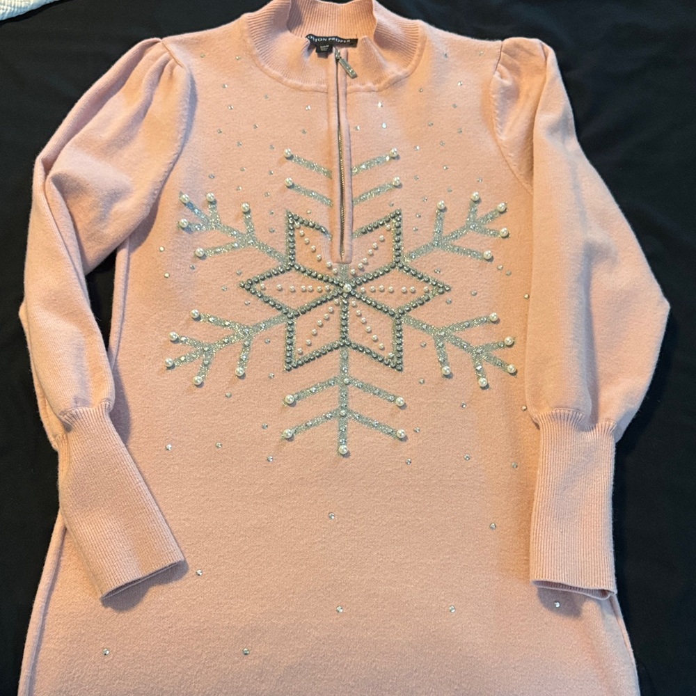 Boston Proper- Pink Embellished Women's Sweater Dress